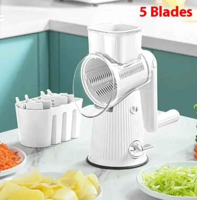 Handheld multifunctional veggie shredder featuring Quick Slice technology for efficient vegetable slicing and shredding.