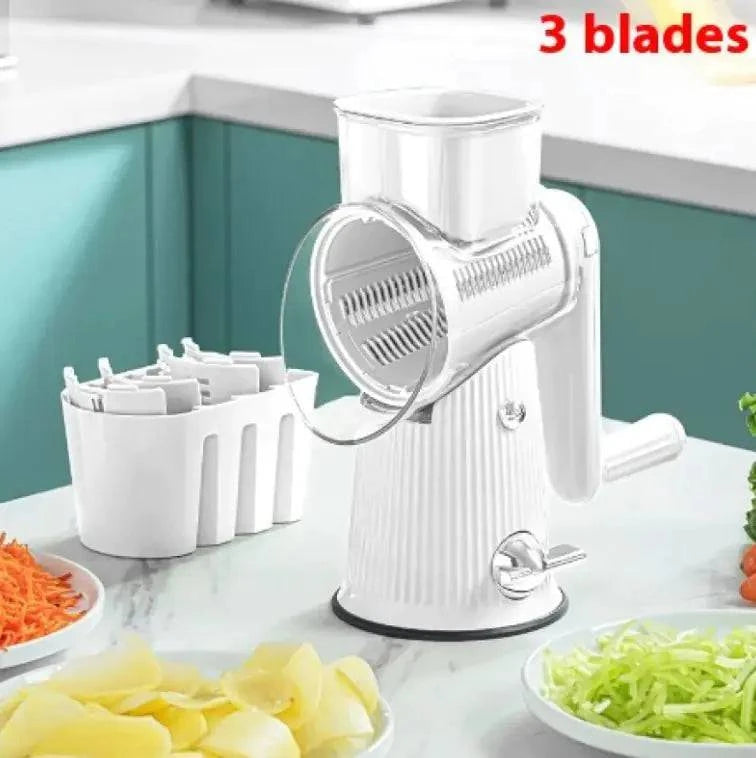 Handheld multifunctional veggie shredder featuring Quick Slice technology for efficient vegetable slicing and shredding.