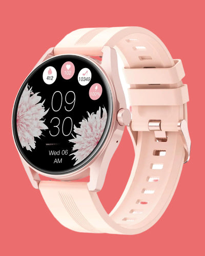 SmartFit Round Smart Watch for Men & Women - Answer Calls, Heart Rate Monitor, Waterproof, Fitness Tracker, Compatible with iPhone & Android, Stylish Pink.