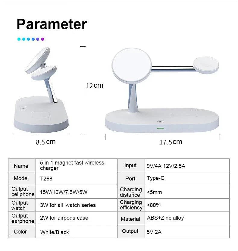 5-in-1 Magnetic Wireless Charging Stand (15W).