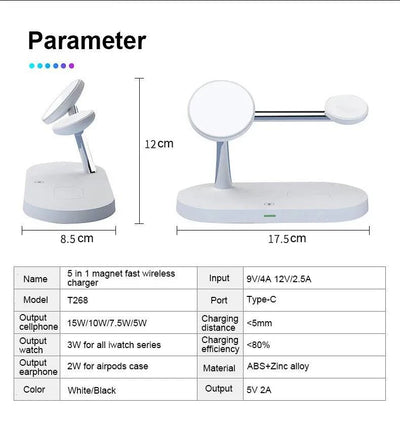 5-in-1 Magnetic Wireless Charging Stand (15W).