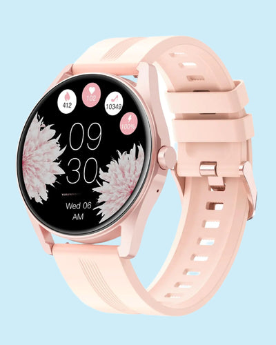 SmartFit Round Smart Watch for Men & Women - Answer Calls, Heart Rate Monitor, Waterproof, Fitness Tracker, Compatible with iPhone & Android, Stylish Pink.