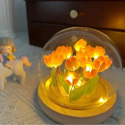 Elegant tulip night light casting a soft glow, perfect for adding ambiance and charm to any room.