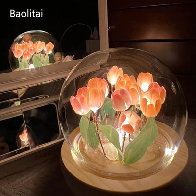 Elegant tulip night light casting a soft glow, perfect for adding ambiance and charm to any room.