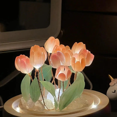 Elegant tulip night light casting a soft glow, perfect for adding ambiance and charm to any room.