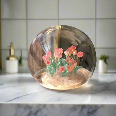 Elegant tulip night light casting a soft glow, perfect for adding ambiance and charm to any room.