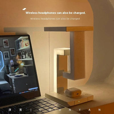 Elegant wireless charging geometric stereo that enhances room aesthetics with a floating design.