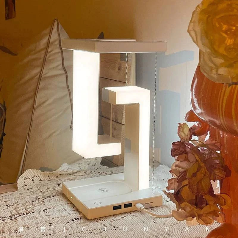 Elegant wireless charging geometric stereo that enhances room aesthetics with a floating design.