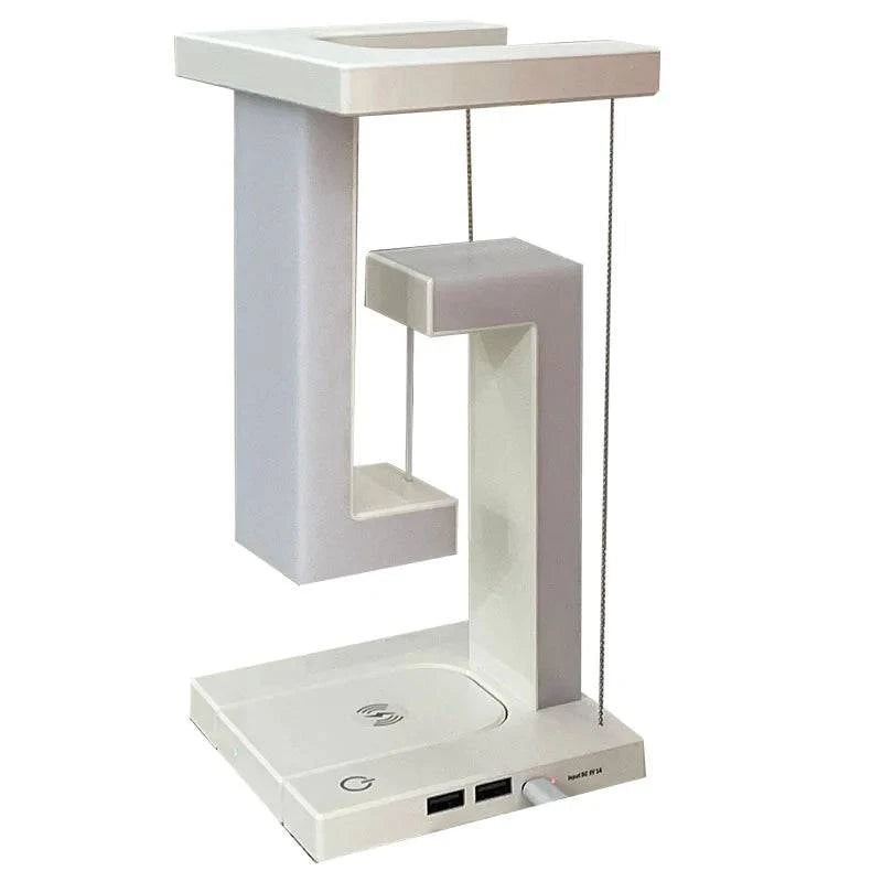 Elegant wireless charging geometric stereo that enhances room aesthetics with a floating design.