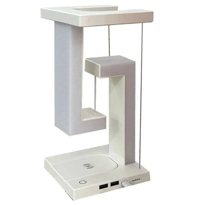 Elegant wireless charging geometric stereo that enhances room aesthetics with a floating design.