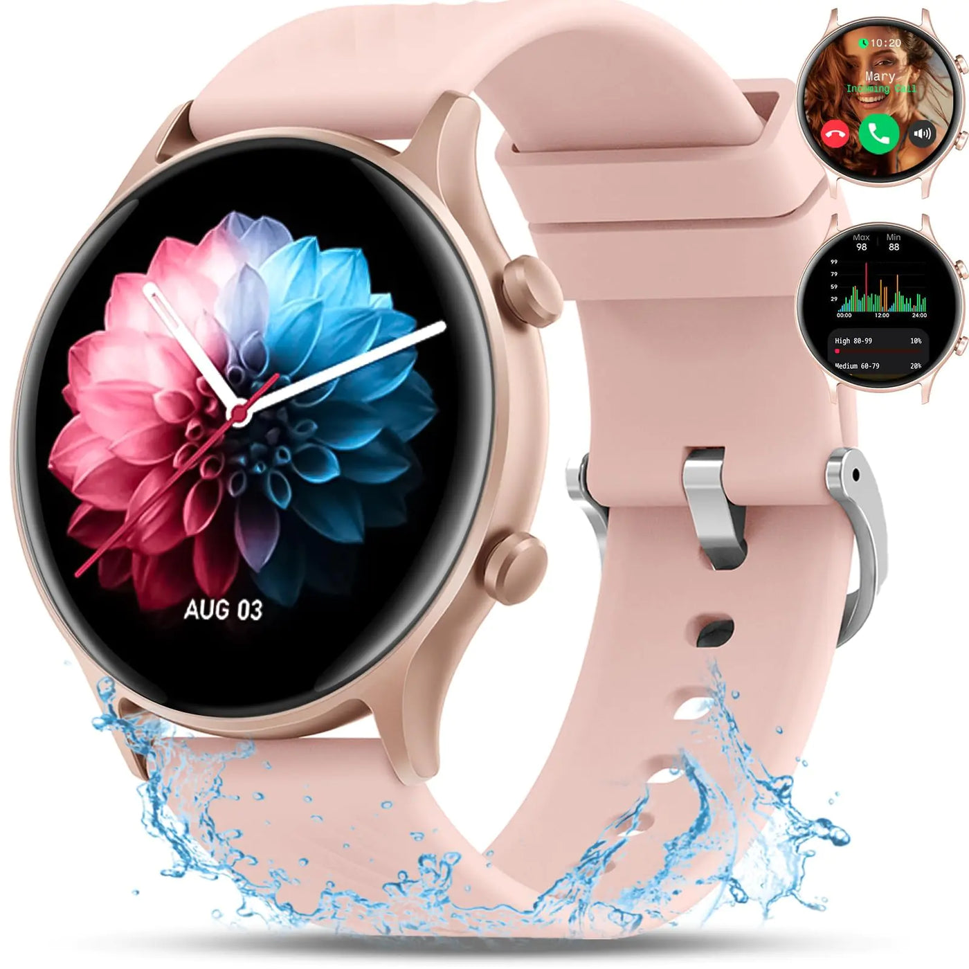 Chic Pink Smart Fitness Watch for Women with Health Tracker.